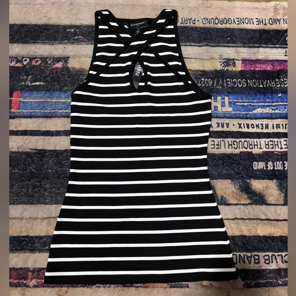 White House Black Market Black and White Striped Tank Top